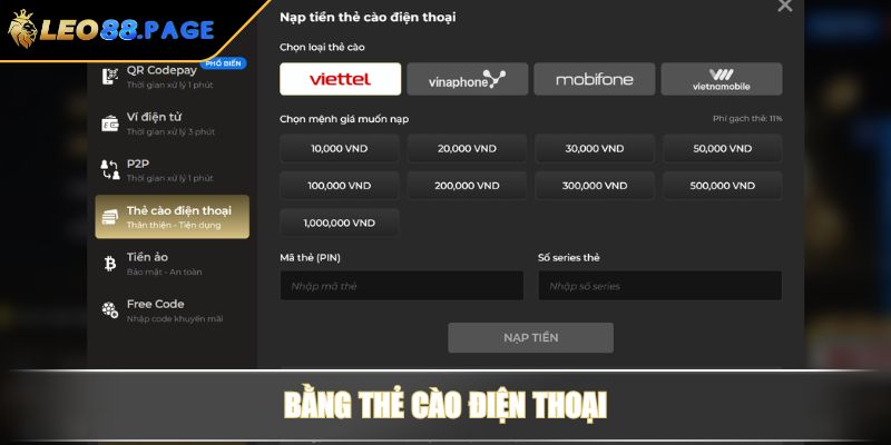 Bằng thẻ cào điện thoại